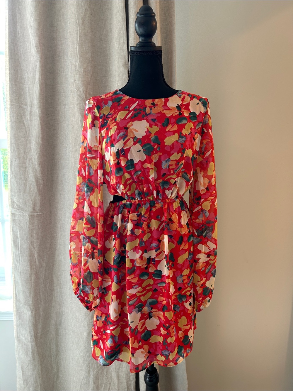 BCBGeneration Red Floral Long-Sleeve Mini Dress